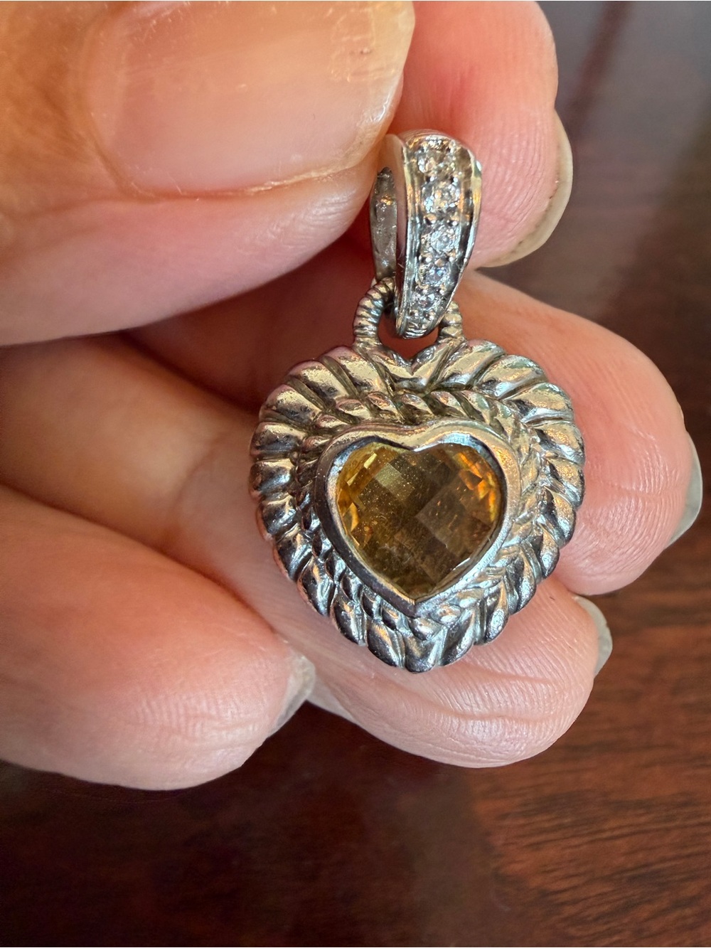 Judith Ripka Silver Heart Pendant with Golden Yellow Gem
